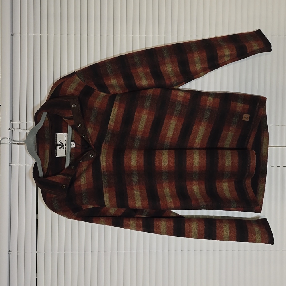 John Wayne Stock & Supply Plaid Fleece Pull‑Over Sweater – Size S